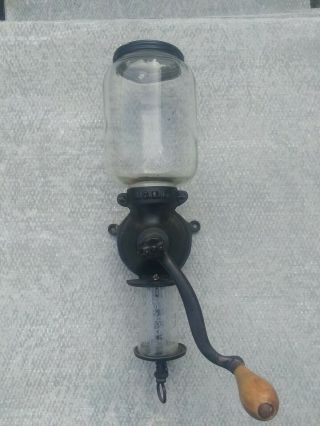 Antique Cast Iron & Glass Wall Mount Coffee Grinder