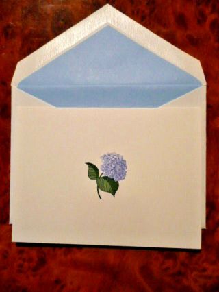 2 - Box Set Of 15 (=30) Crane & Co.  Engraved Blue Hydrangea Notes And Envelopes