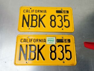 1956 - 1962 California License Plates Pair Set Dmv Clear Yom Nbk 835