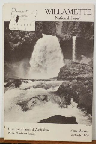1958 Willamette National Forest Oregon Vintage Map Info Travel Brochure B