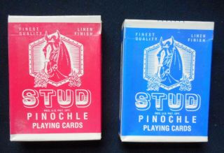 Vintage 2 Stud Pinochle Playing Cards Red & Blue