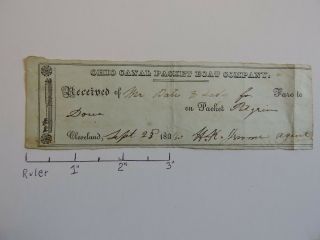 Orig 1834 Ohio Canal Cleveland Packet Boat River Pilgrim Ticket Receipt