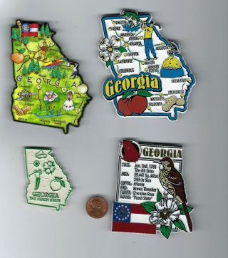 Georgia Magnet Assortment 4 State Souvenirs Including Artwood Map