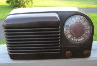 Vintage Art Deco Mid Century Artone Am Bakelite Radio Louvers Slant Back Dial