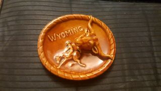 Vintage " Wyoming " Ceramic Ashtray,  3d Steer Head,  Cowboy