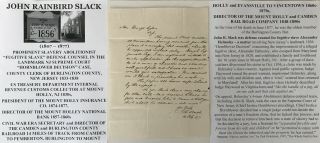 Fugitive Slave Abolitionist Landmark Lawyer Letter Signed Mount Holly Nj 1847 Vf