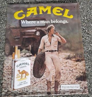 1982 Camel Lights Cigarettes Embossed Metal Sign " Where A Man Belongs " 21 "