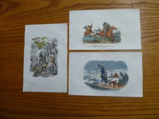 3 Engravings - North American Indians - Chippeway - Other Tribes - Hand Colored - 1860s
