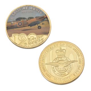 U.  K.  Royal Air Force 100th Years 1918 - 2018 | Spitfire Ab910 | Gold Plated Coin