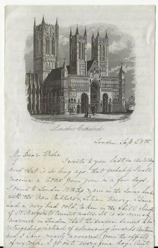 1861 Lettersheet Engraving Lincoln Cathedral,  England,  4 Pg Letter