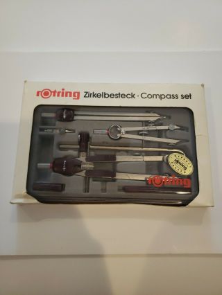 Rotring 7 Piece Drafting Compass Set With Case & Box West Germany Nib