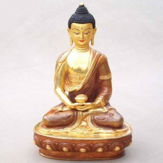 24k Gold Plated On Copper Meditation Statue Of Amitabha Buddha,  Size:8 ",  Wt=3.  3lb