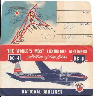 National Airlines Dc - 4,  Dc - 6 1952 Ticket And Envelope