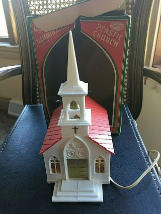 Vintage 1960’s Glolite Christmas Lighted Plastic Church Usa W/original Box