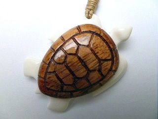 27.  5mm Composite Koa Wood Water Buffalo Bone Hawaiian Honu Sea Turtle Necklace