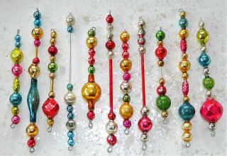 Vintage Mercury Glass Bead Icicle Ornaments Christmas Garland Feather Tree