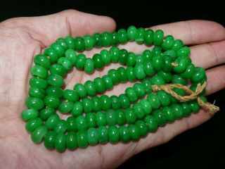 Nepal Tibet Buddhist 108 Disc Shaped Green Jade Mala Prayer Beads