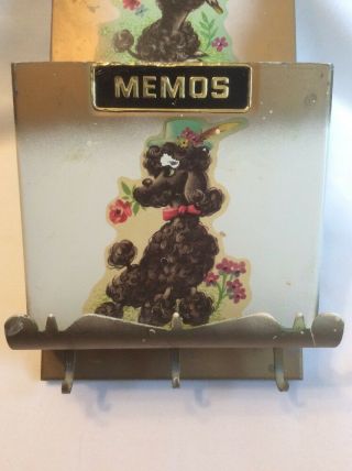 Vintage 50s 60s Metal Poodle Letter Memos Holder Organizer Kitsch D4 3