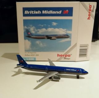 Herpa 508728 British Midland Airways 1/500 Scale Airbus A321 G - Mida Model Plane