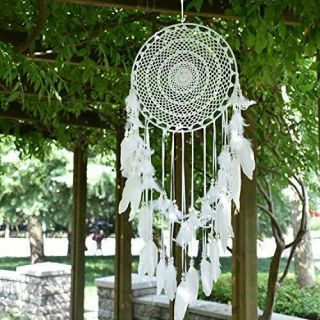 Aglife Large White Boho Dream Catcher with White Feather Hanging Wedding Decorat 3