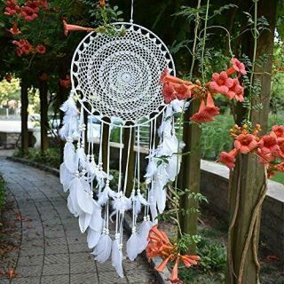 Aglife Large White Boho Dream Catcher with White Feather Hanging Wedding Decorat 4