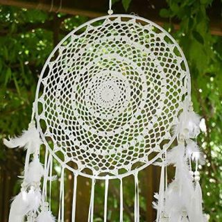 Aglife Large White Boho Dream Catcher with White Feather Hanging Wedding Decorat 5