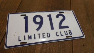 L4674 Rare Vintage Oldsmobile 1912 Limited Club License Plate Steel Car