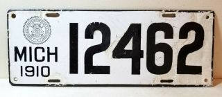Rare 1910 State Of Michigan License Plate,  Porcelain,  Automobile,  Car,  Old