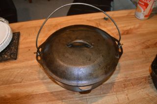 Rare Vintage Cast Iron No 8 Do Dutch Oven Pot W/ Self Basting Lid 10 1/4 " With G