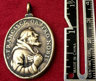 Franciscan Monk Antique St.  Francis of Assisi St.  Anthony of Padua Bronze Medal 4