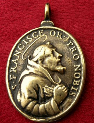 Franciscan Monk Antique St.  Francis of Assisi St.  Anthony of Padua Bronze Medal 7