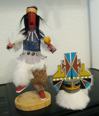 T.  G.  Benally 10 - 1/2 " Native American Navajo Hemis Kachina W/removable Headdress