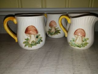 Vintage Sears Merry Mushroom (4) Coffee Mugs Cups (1) Creamer Japan EUC 1970s 3