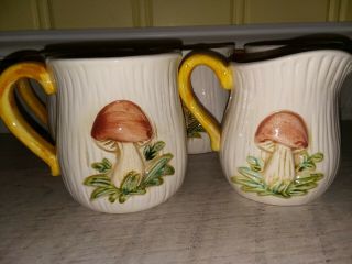 Vintage Sears Merry Mushroom (4) Coffee Mugs Cups (1) Creamer Japan EUC 1970s 5
