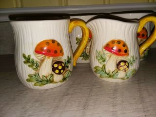 Vintage Sears Merry Mushroom (4) Coffee Mugs Cups (1) Creamer Japan EUC 1970s 7