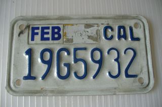 - California Motorcycle License Plate Expired 19g5932 White & Blue
