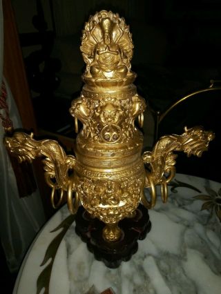 Oriental Chinese Dragon Urn 2 Sided 16 Inches.