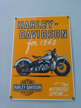 Harley Davidson For 1940 Porcelain Andy Rooney Sign 8 1/2 By 12 Inches
