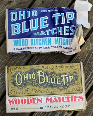 5 Boxes Of Vintage Ohio Blue Tip Matches,  1,  250 Matches 1970 & 1980