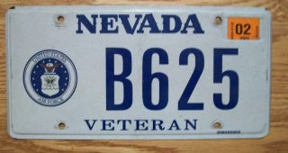 Single Nevada License Plate - 2015 - B625 - U.  S.  Air Force Veteran