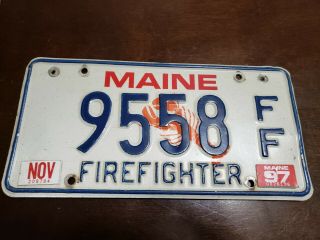 1997 Maine Firefighter License Plate 9558 Ff Fire Fighter Lobster