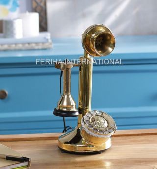 Antique Look Handmade Landline Candlestick Brass Telephone