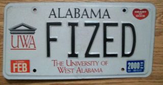 Single Alabama License Plate - 2000 - Fized - University Of West Alabama - Uwa