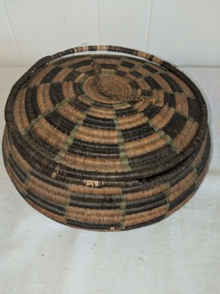 Antique Native American Indian Northwest Coast Coiled Lidded Basket