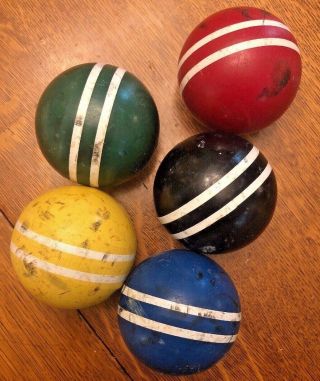 Antique Vintage Striped Croquet Balls - Five - Wood