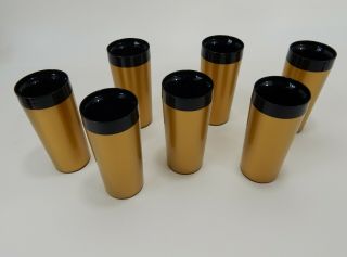 Vintage West Bend Thermo - Serv Gold/black Tumblers Set Of 7 Made In Usa