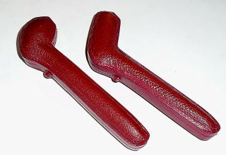 Two Antique Nacre De Perle Textured Red Leather Small Pipe Cases