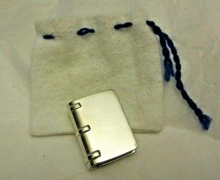 Vintage 925 Sterling Silver Pill Box Book Shape W/ Hinge Mexico Td - 116 W/ Pouch