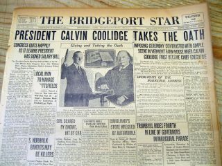 1925 Newspaper Republican Calvin Coolidge Inaugurated President Prohibition