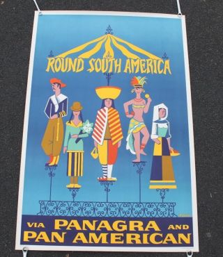 1957 Pan Am Poster - Round South America By Jalier